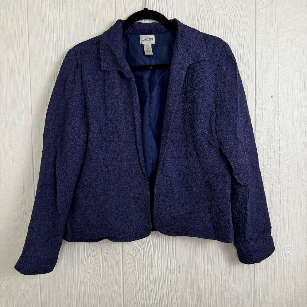 Chico's Purple Silk Blend Open Blazer Cardigan Textured Size 1 or U.S. Medium - Picture 2 of 8